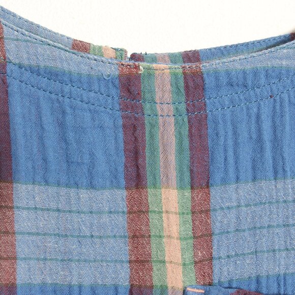 Free People We The Free Blue Combo Moon City Plaid Top Cotton Size Medium - Picture 4 of 16